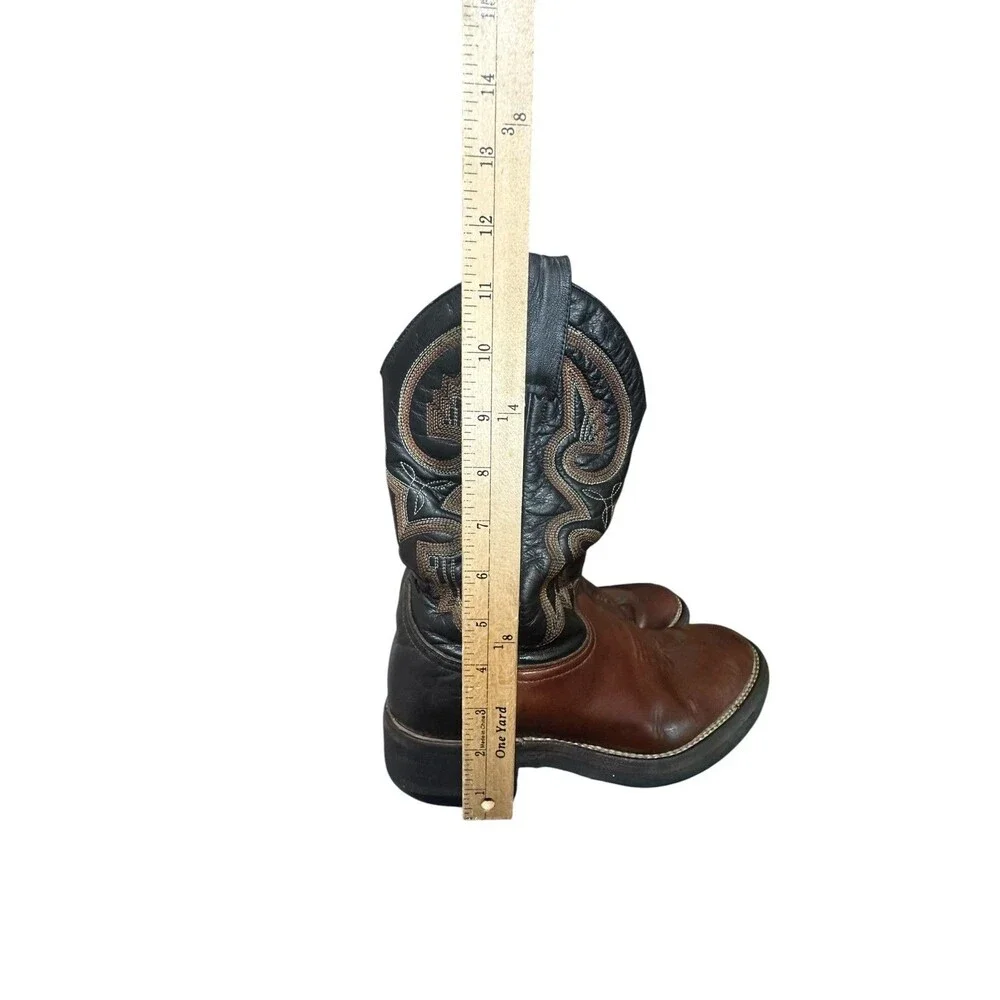 Vintage Roper Mens Brown Leather Cowboy Pull On Boots Size 8 Embroidered Spain